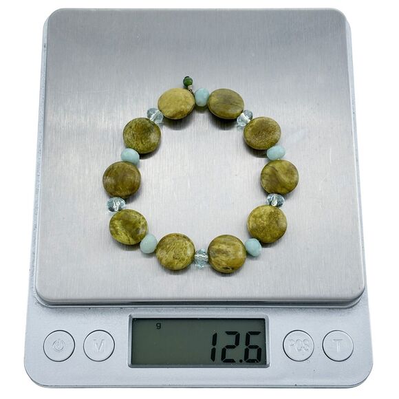 Artisan Green Jasper Chrysoprase Crystal Beaded Stretch Bracelet 5.75" - Picture 2 of 4